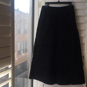 Long black suede skirt